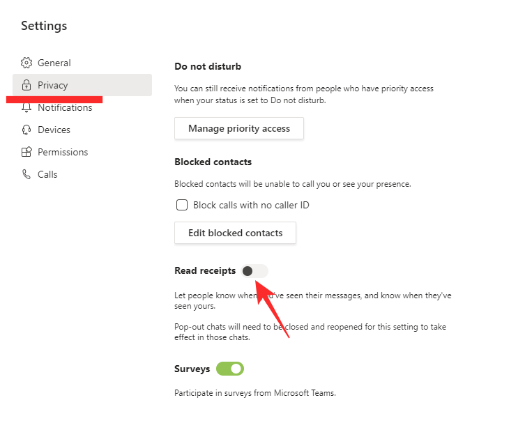 Отключить уведомления о прочтении для конфиденциальности в Microsoft Teams