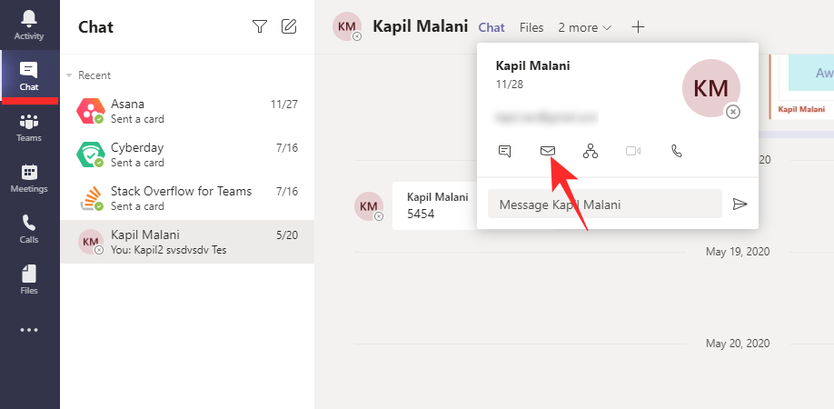 Microsoft Teams의 채팅에서 바로 이메일을 보내는 방법