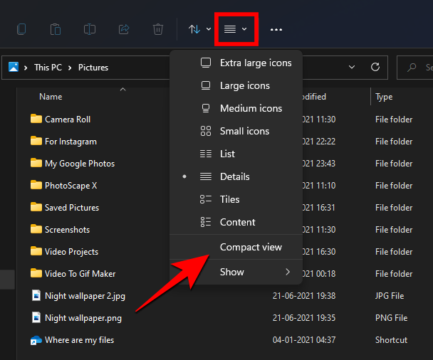 So erhöhen Sie den Platz zwischen Elementen im Windows 11-Datei-Explorer