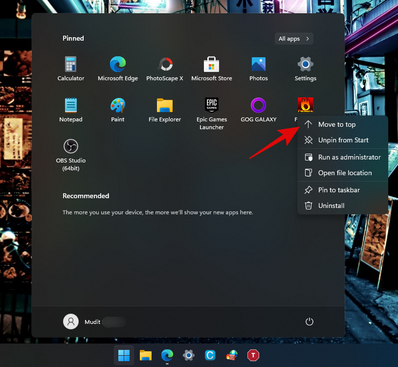 Menu Démarrer de Windows 11 : Comment déplacer une application ou un raccourci vers le haut