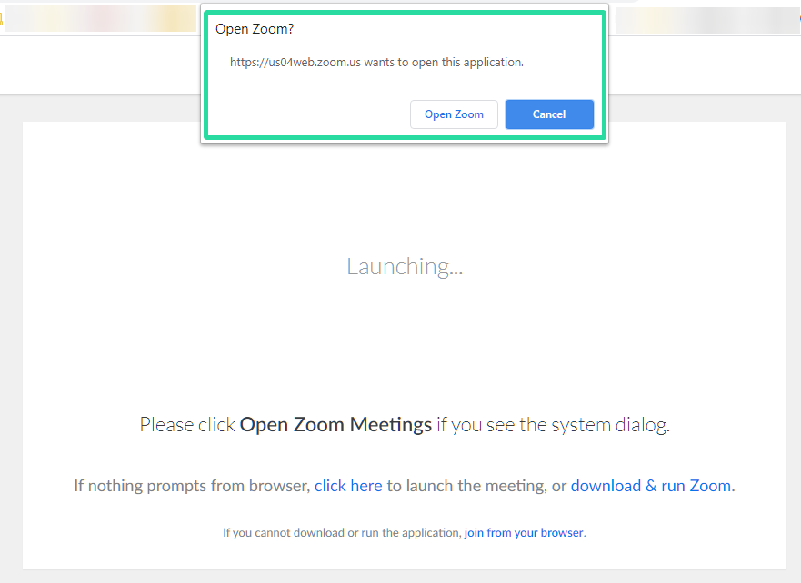 Cómo forzar Zoom Meeting en el navegador web y bloquear el diálogo de la aplicación Open Zoom