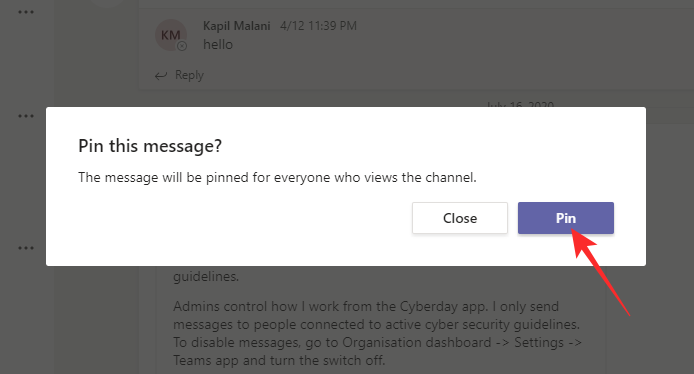 Как закрепить сообщение в Microsoft Teams