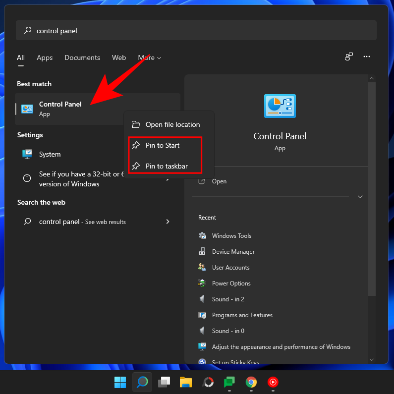 Cum se deschide panoul de control în Windows 11