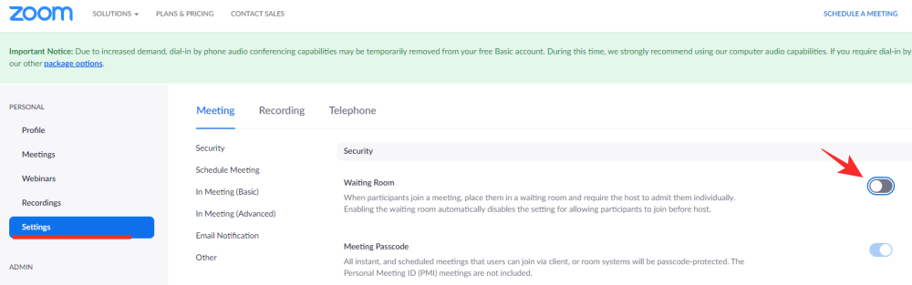 Come disattivare o disattivare la sala d'attesa in Zoom