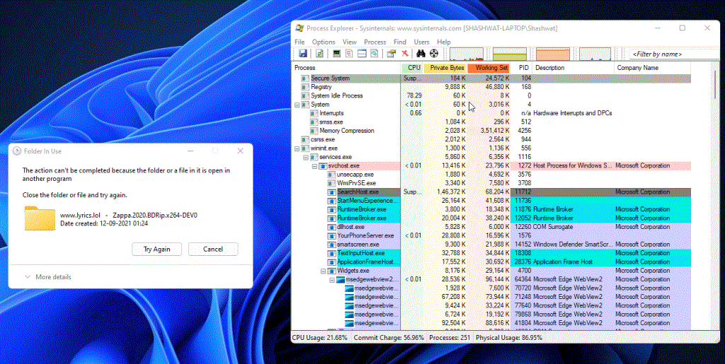 Windows11で現在使用されているファイルまたはフォルダーを見つける方法