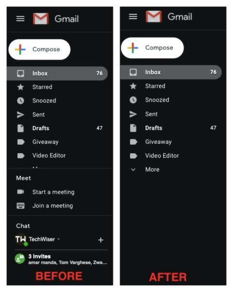 Cum să eliminați „Chat” și „Meet” din bara laterală Gmail