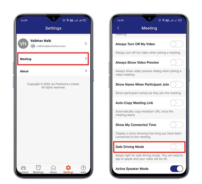 Cum să activați modul de conducere sigur pe JioMeet