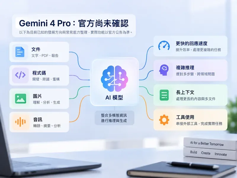 Gemini 4 Pro 有哪些新功能？截至 2026 年 9 月官方尚未發布，先看現有 Pro 能力與使用情境