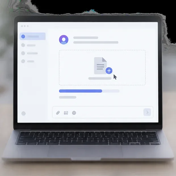 Ordinateur portable montrant une zone générique d’ajout de document dans une interface d’assistant