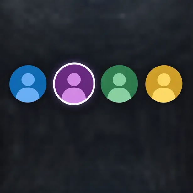 Generic profile selection interface with four colored avatars and one highlighted profile