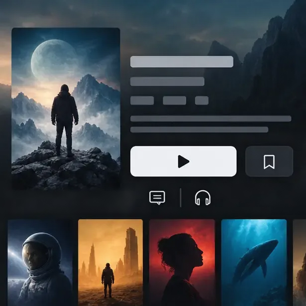Generic movie detail interface showing subtitle and audio icons beneath the play controls
