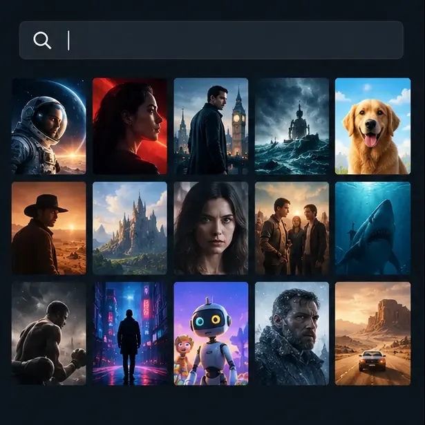 Generic streaming search interface with a search field and a grid of movie posters