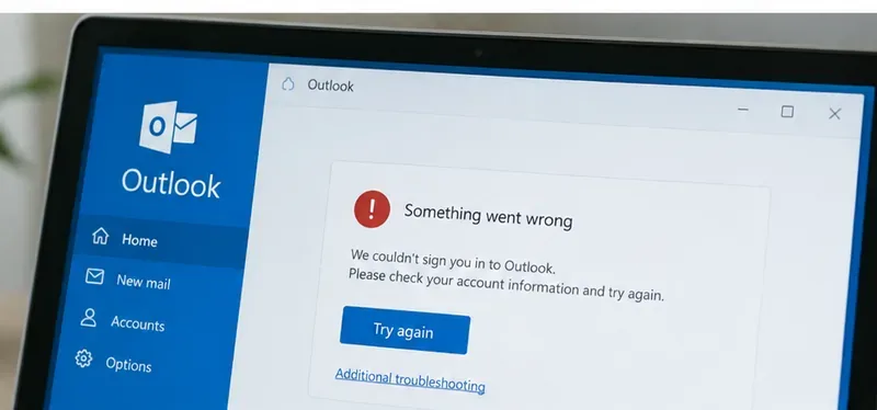 Windows 上 Outlook 登入畫面顯示 Something went wrong 的錯誤示意