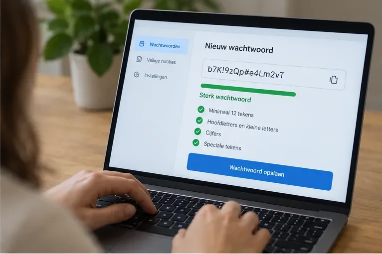 Laptop met een scherm voor het instellen van een nieuw sterk wachtwoord.
