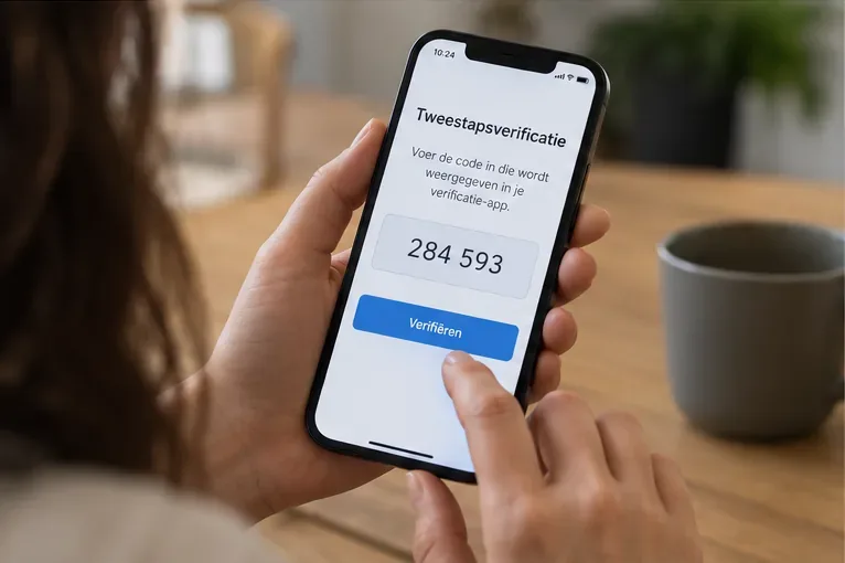 Smartphone waarop tweestapsverificatie met een verificatiecode wordt ingesteld.