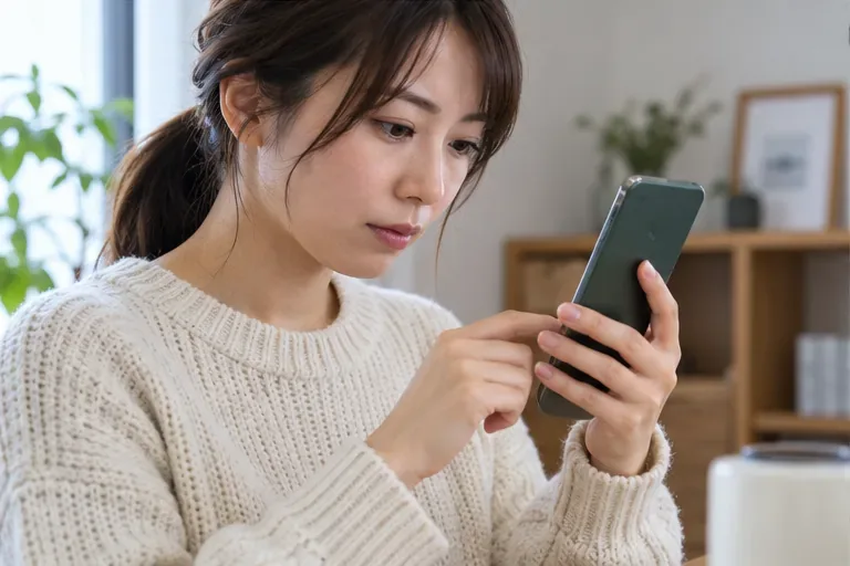 スマートフォンを操作してオンラインアカウントを確認する利用者