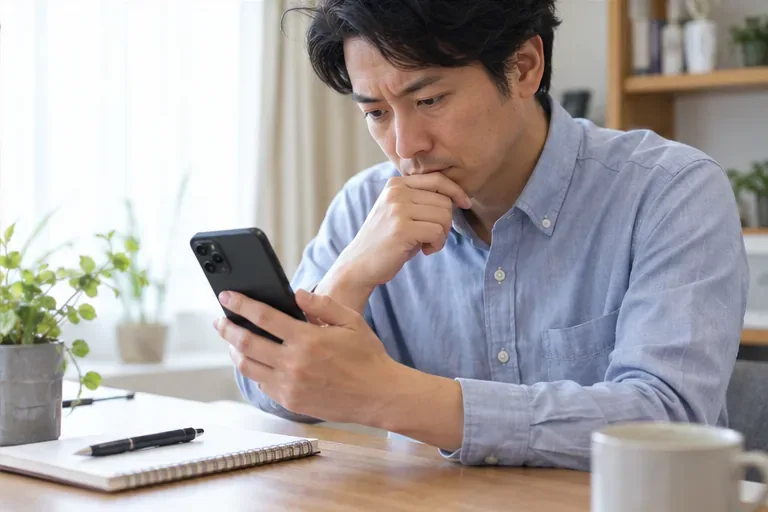 スマートフォンを手に口座情報を確認する人
