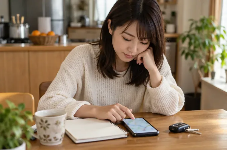 出発前にテーブルでスマートフォンを確認する人